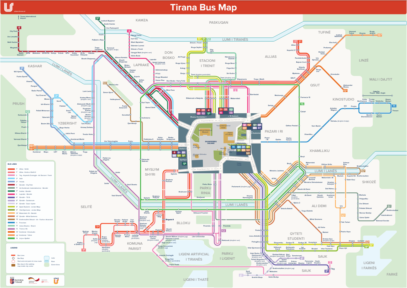 Tirana — Miscellaneous photos; Route maps