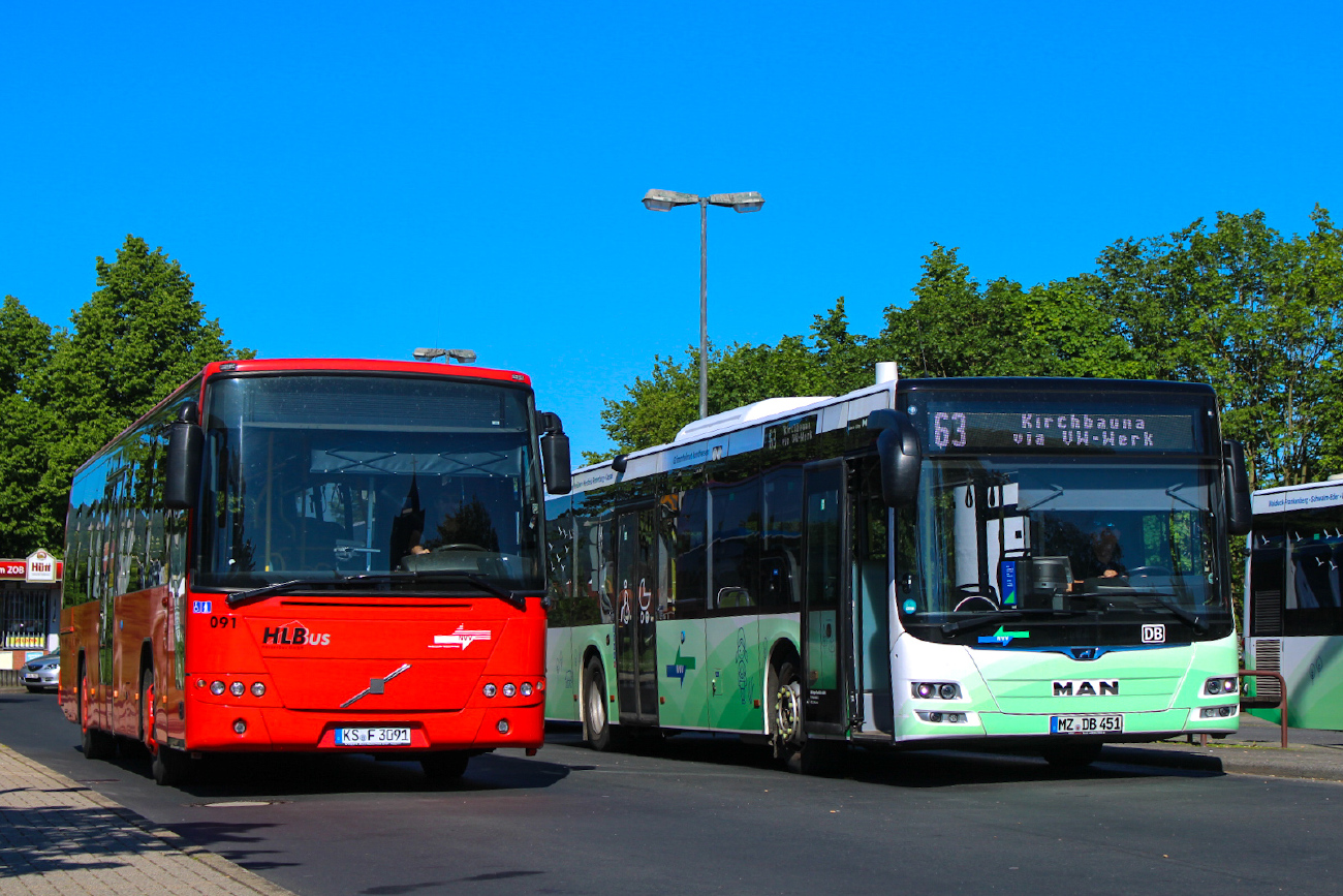 Kassel, Volvo 8700LE # 091; Mainz, MAN A21 Lion's City NL323 # MZ-DB 451