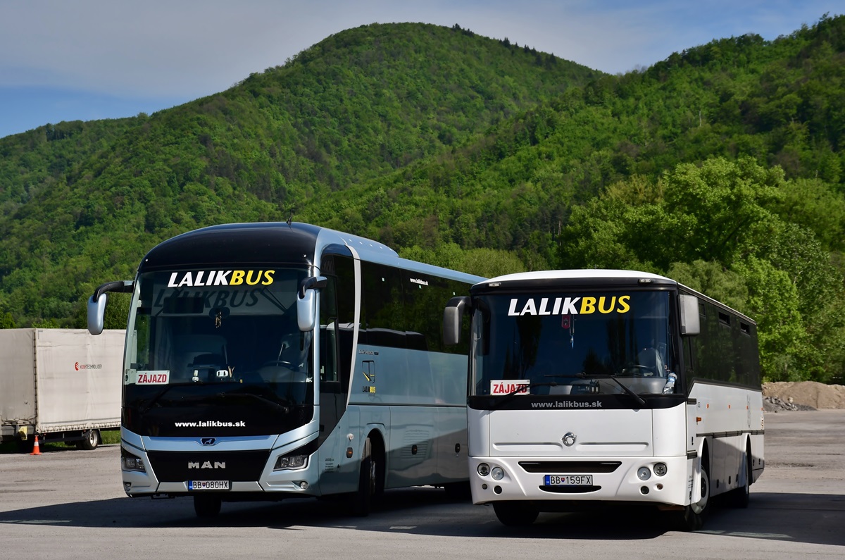 Banská Bystrica, Irisbus Axer 12M # BB-159FX; Banská Bystrica, MAN R07 Lion's Coach RHC424 # BB-080HX