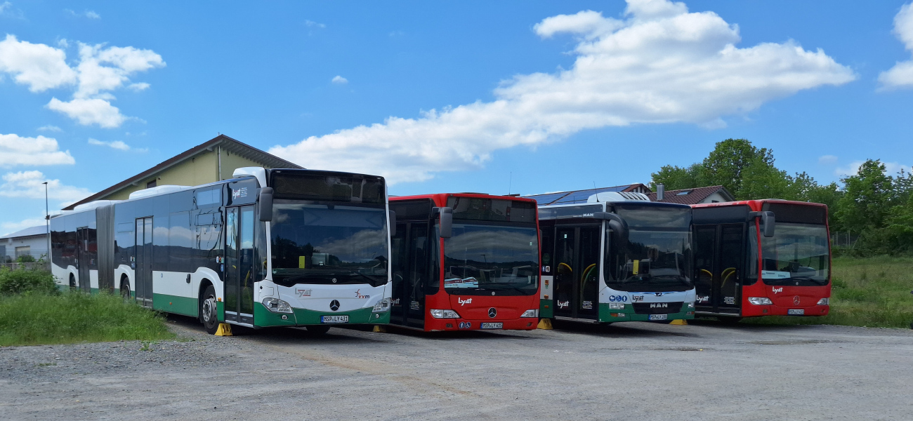 Karlstadt am Main, Mercedes-Benz Citaro C2 G №: MSP-LY 431; Karlstadt am Main, Mercedes-Benz O530 Citaro Facelift G №: MSP-LY 415; Karlstadt am Main, MAN A23 Lion's City G NG323 №: MSP-LY 288; Karlstadt am Main, Mercedes-Benz O530 Citaro Facelift G №: MSP-LY 413