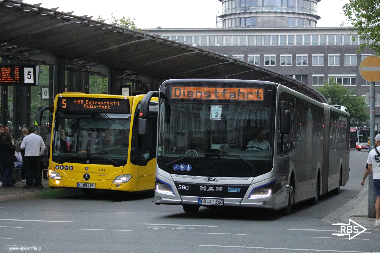 Oberhausen, MAN 18C Lion's City NG360 EfficientHybrid # 360; Mülheim an der Ruhr, Mercedes-Benz Citaro C2 G Hybrid # 2191