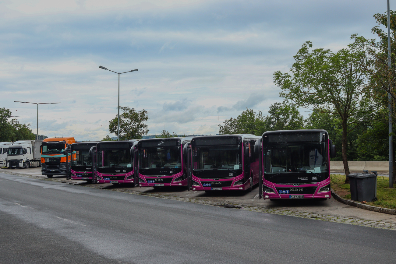 Nuremberg, MAN 18C Lion's City NG360 EfficientHybrid # N-EV 2383; Nuremberg, MAN 18C Lion's City NG360 EfficientHybrid # N-EV 2385; Nuremberg, MAN 18C Lion's City NG360 EfficientHybrid # N-EV 2382; Nuremberg, MAN 18C Lion's City NG360 EfficientHybrid # N-EV 2384; Nuremberg, MAN 18C Lion's City NG360 EfficientHybrid # N-EV 2387