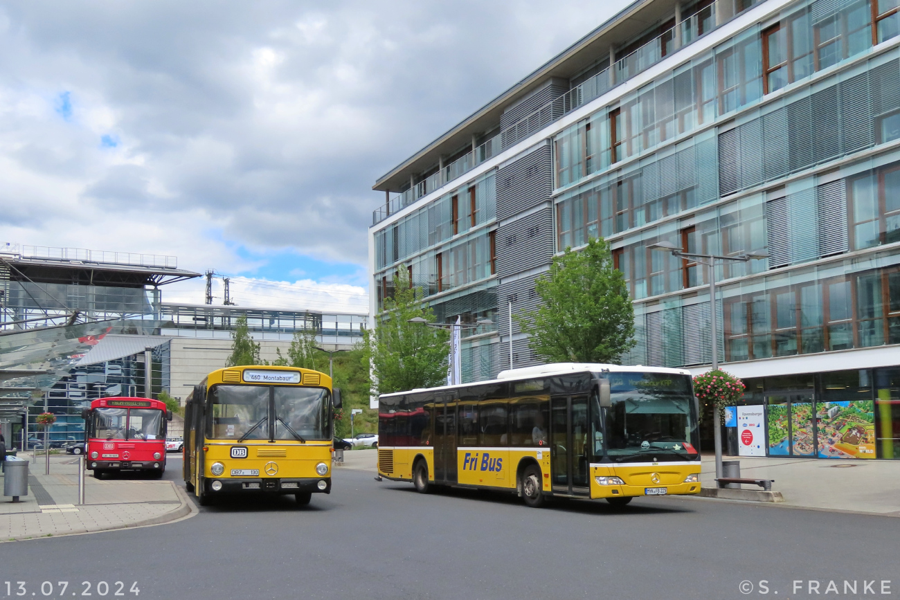 Mayen, Mercedes-Benz O530 Citaro Facelift Ü # MYK-FB 225; Mainz, Mercedes-Benz O307 # MZ-DB 37H; Montabaur — 13.07.2024 — Abschiedsfahrt Rhein-Mosel-Verkehrsgesellschaft im Westerwaldkreis
