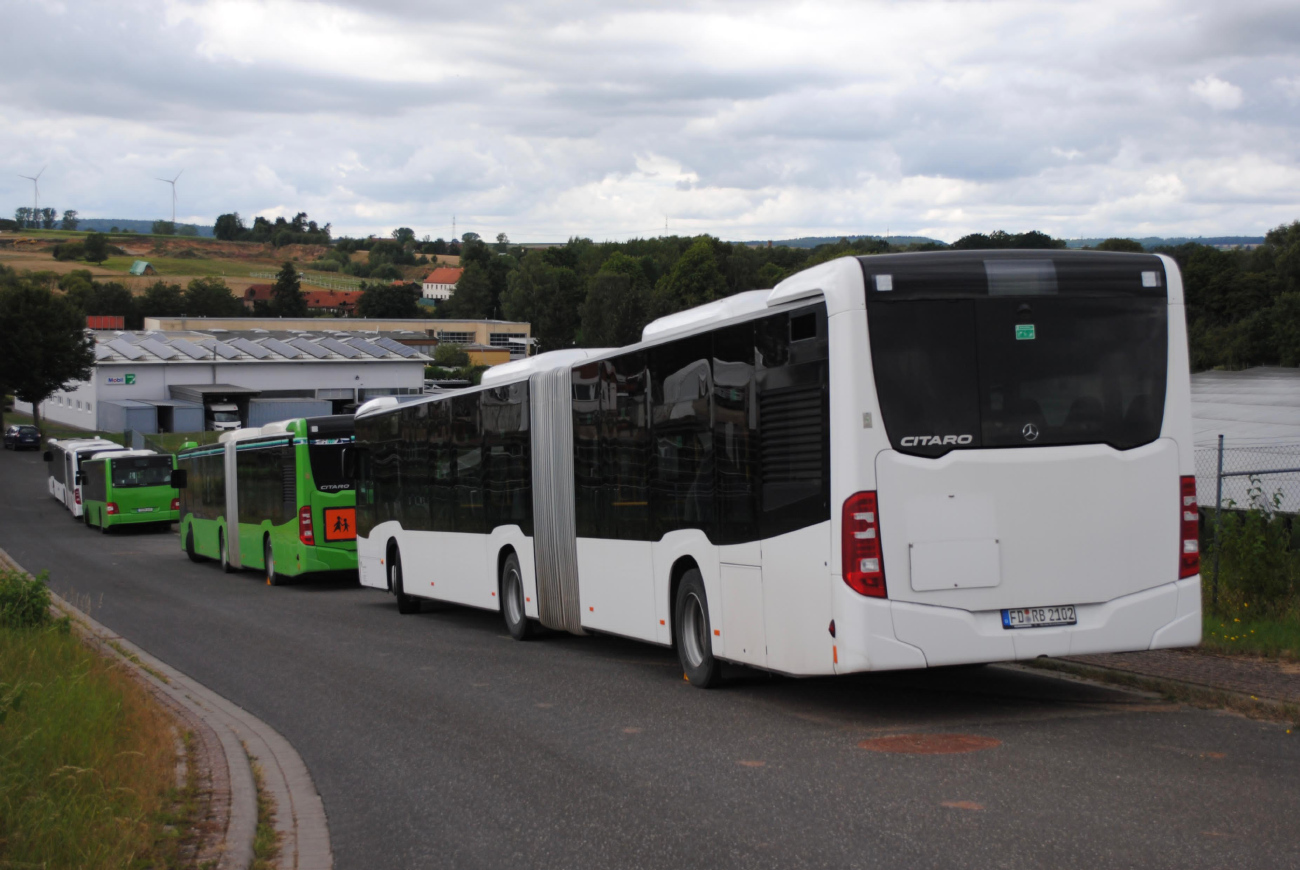 Fulda, MAN A21 Lion's City NL323 # FD-N 648; Fulda, Mercedes-Benz Citaro C2 G # FD-RB 2102; Fulda, Mercedes-Benz Citaro C2 G # FD-RB 2082; Fulda, Mercedes-Benz Citaro C2 G # FD-RB 2103