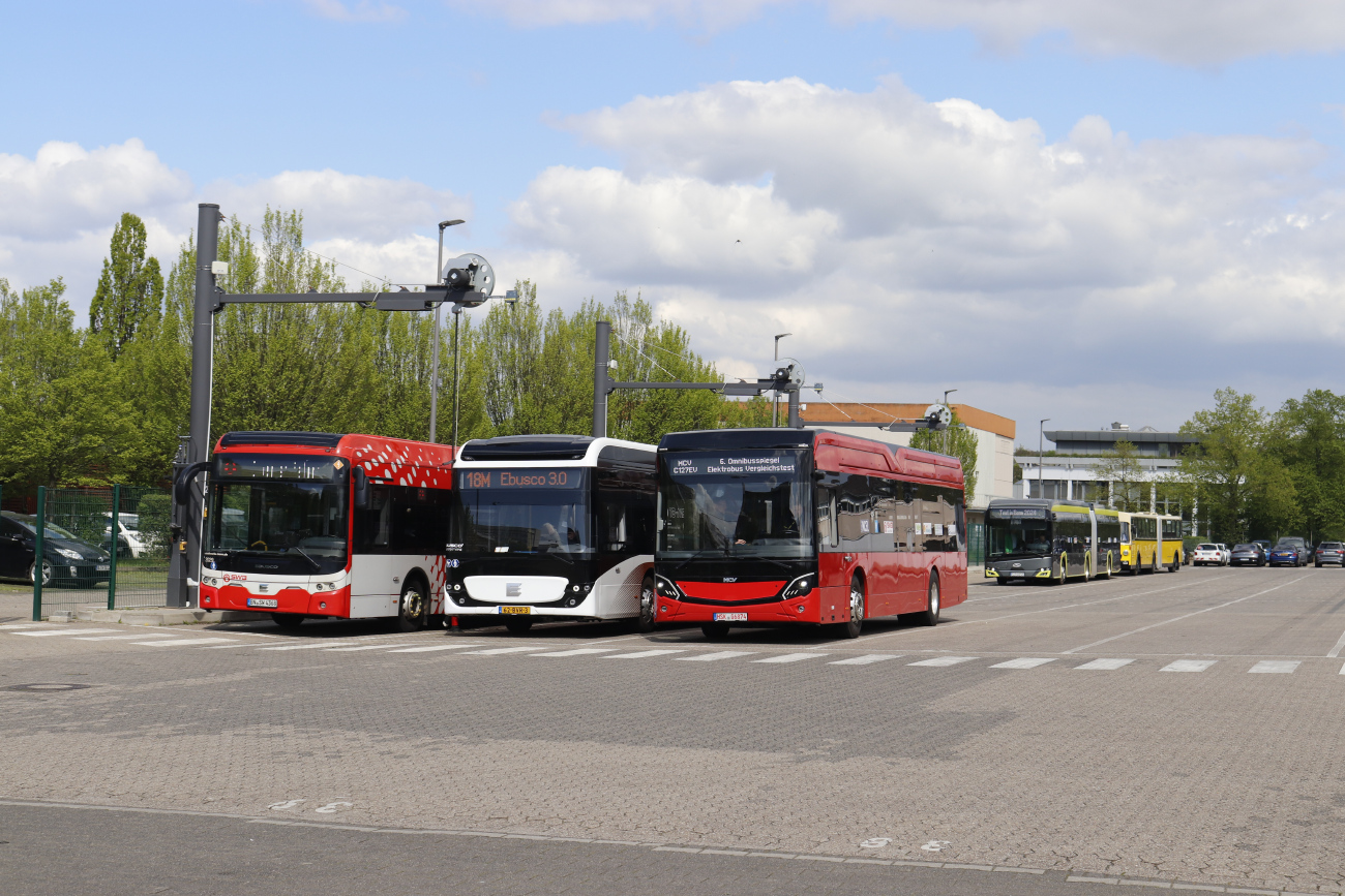 Bonn, Ebusco 2.2 12M # 2029; Munich, Ebusco 3.0 18M # 62-BVR-3; Wuppertal, MCV C127 EV # HSK-06874