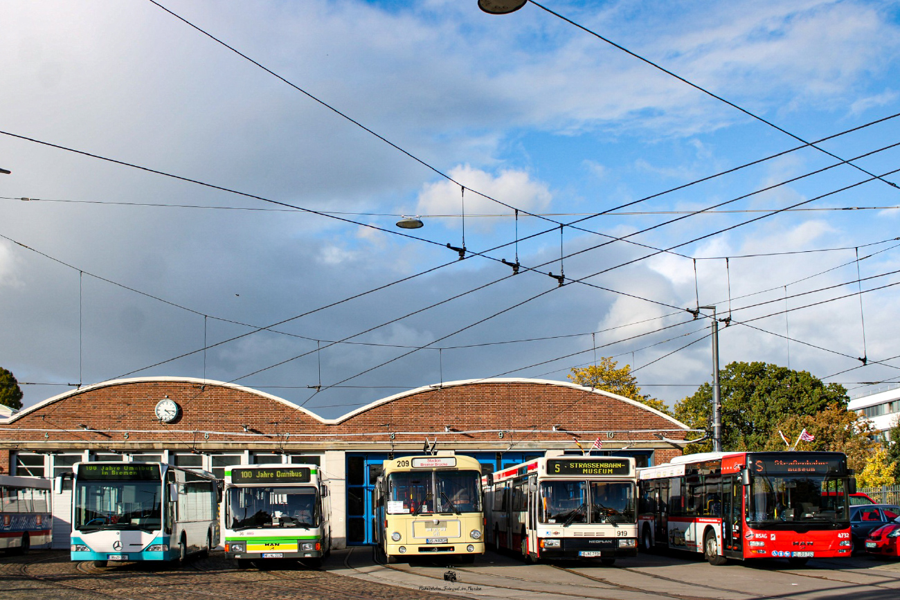 Hannover, Mercedes-Benz O530 Citaro # 5; Herford, MAN A10 NL202 # 36; Osnabrück, MAN SG240H # 209; Bremen, Neoplan N4021 # 919; Bremen, MAN A23 Lion's City GL NG323 # 4732