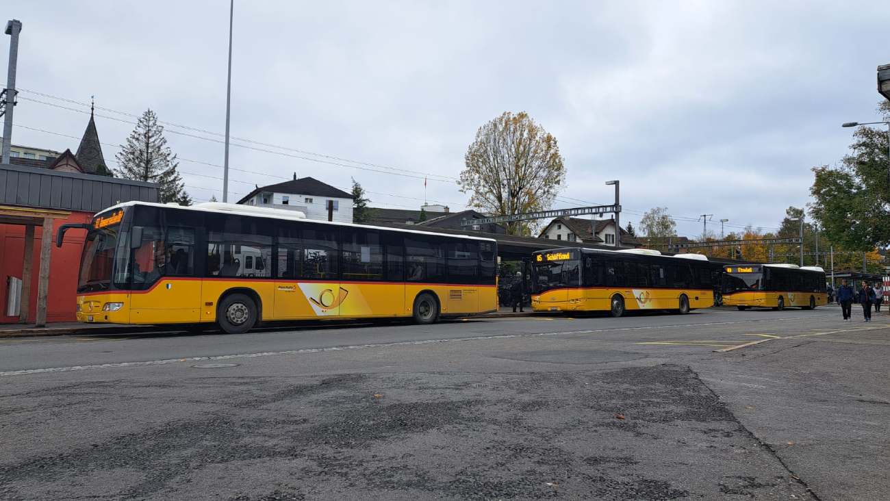 Lucerne, Mercedes-Benz O530 Citaro Facelift # 5556; Lucerne, Solaris Urbino III 12 # 10011; Lucerne, Solaris Urbino III 12 # 10026