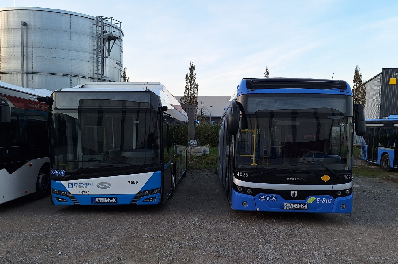 Landshut, Solaris Urbino IV 12 electric # 7550; Munich, Ebusco 2.2 12M # 4025
