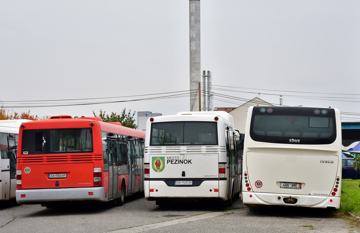 Nitra, SOR NB 12 # AA-986HP; Nitra, SOR BNG 9.5 # AA-910JH; Nitra, Irisbus Crossway LE 12M # 466 8ME