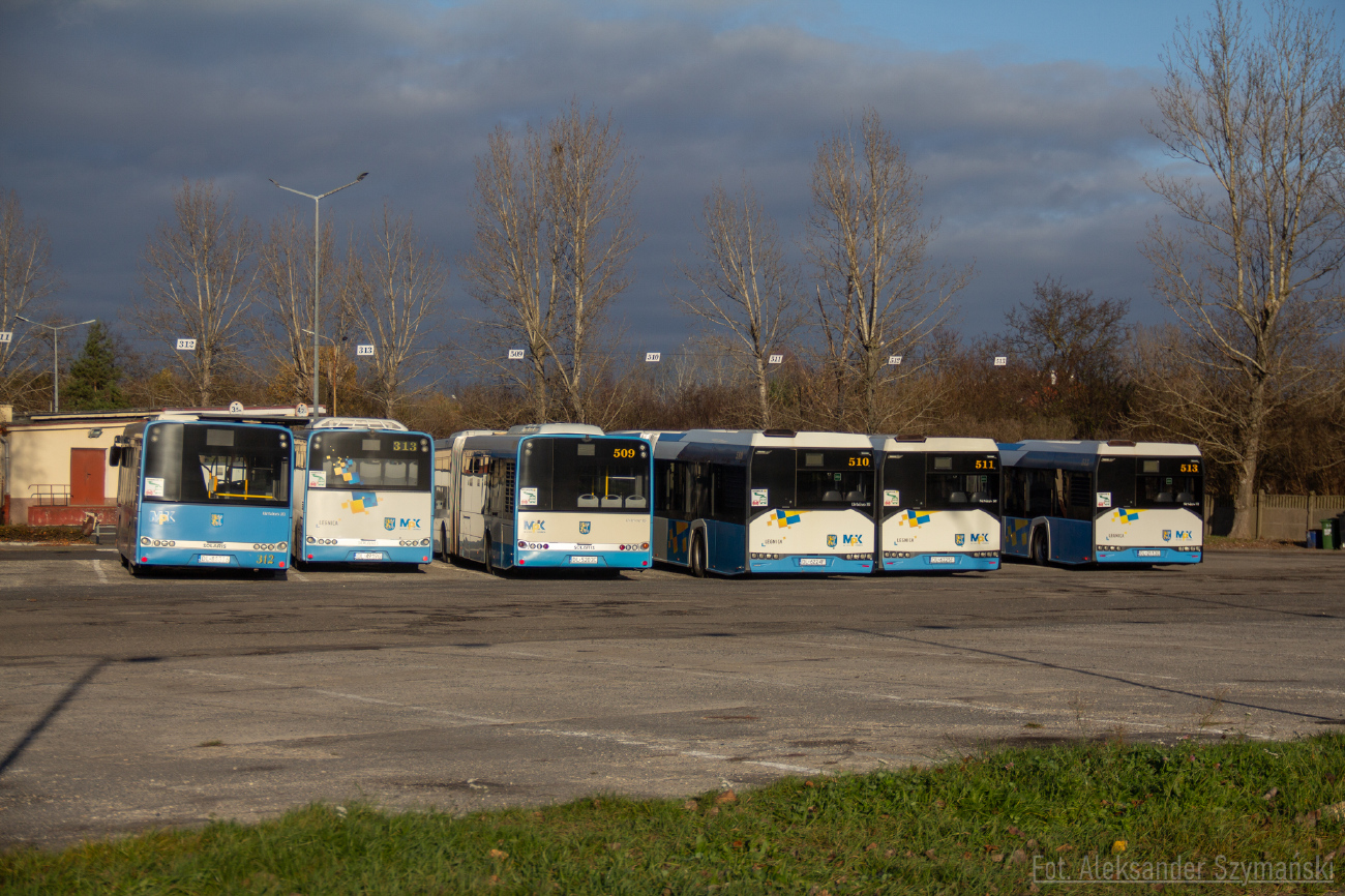 Legnica, Solaris Urbino III 10 # 312; Legnica, Solaris Urbino III 8,9 LE # 313; Legnica, Solaris Urbino III 18 # 509; Legnica, Solaris Urbino IV 18 # 510; Legnica, Solaris Urbino IV 18 # 511; Legnica, Solaris Urbino IV 18 # 513