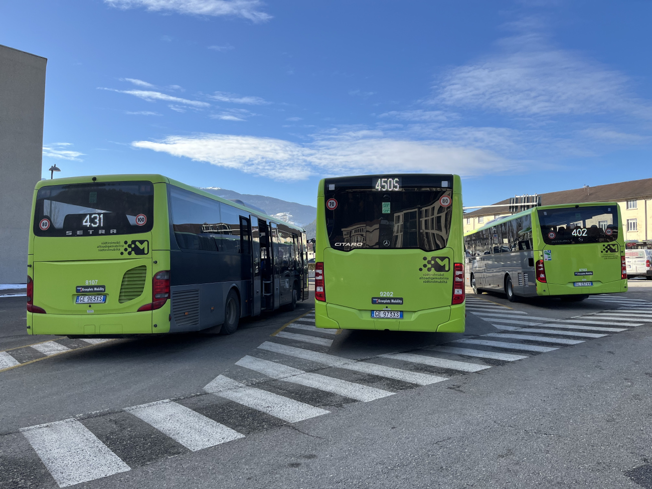 Bolzano, Setra S415LE business # 8107; Bolzano, Mercedes-Benz Citaro C2 G # 9202; Bolzano, Mercedes-Benz Intouro III # 9702