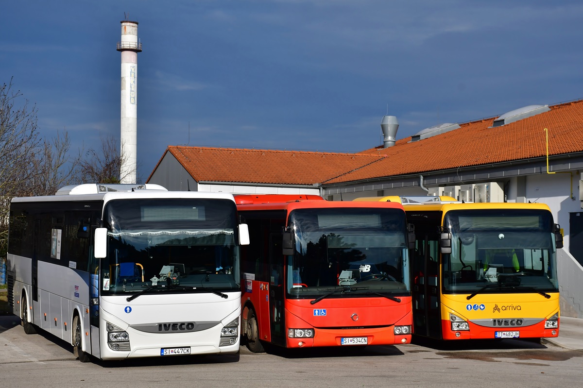 Skalica, IVECO Crossway 13M # SI-447CK; Skalica, Irisbus Crossway LE 12M # SI-534CN; Senica, IVECO Crossway LE 10.8M # TT-482JH