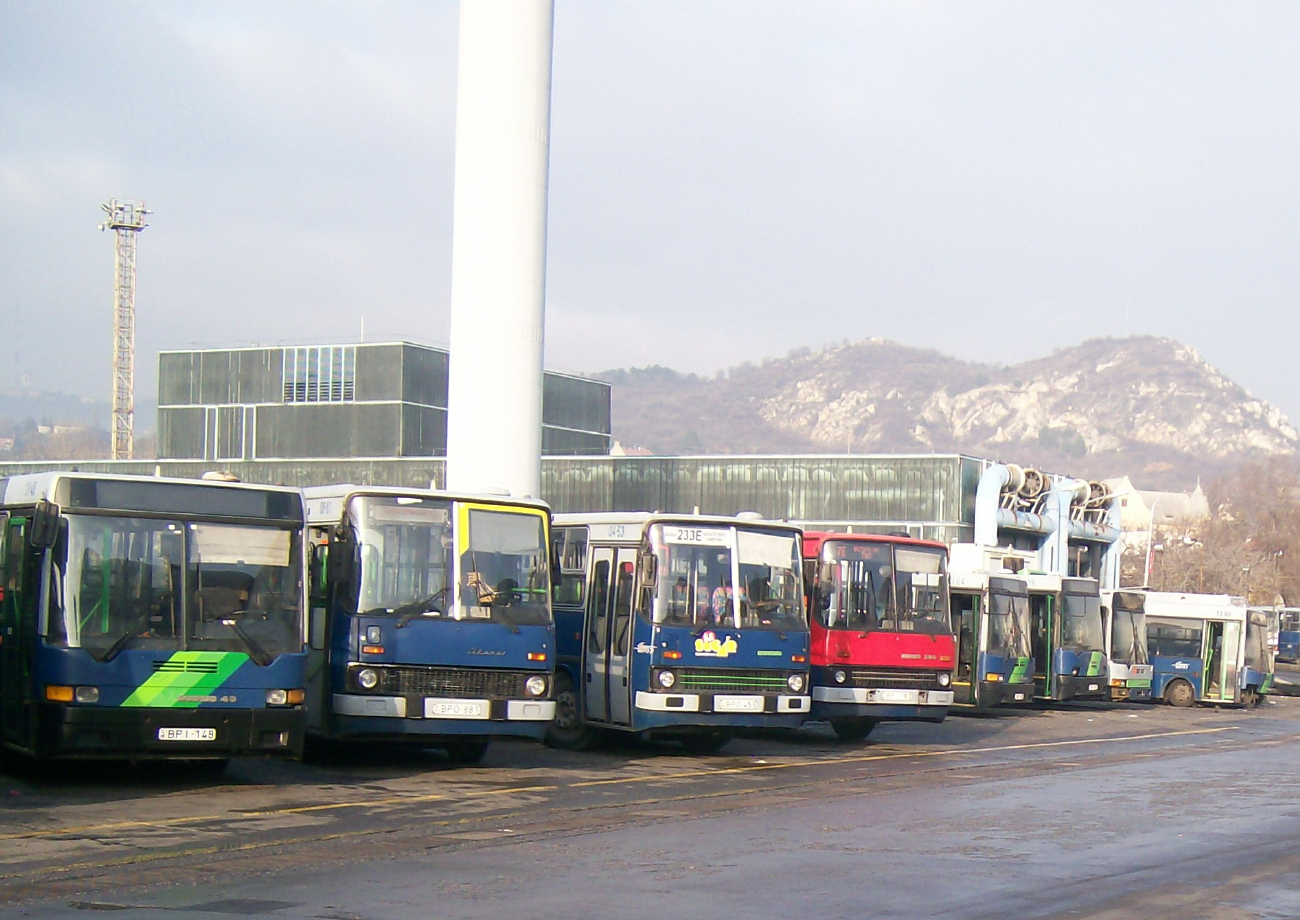 Budapest, Ikarus 435.06 # 11-48; Budapest, Ikarus 280.49 # 08-81; Budapest, Ikarus 280.49 # 04-53; Budapest, Ikarus 280.40A # 11-83; Budapest, Ikarus 415.15 # 13-60