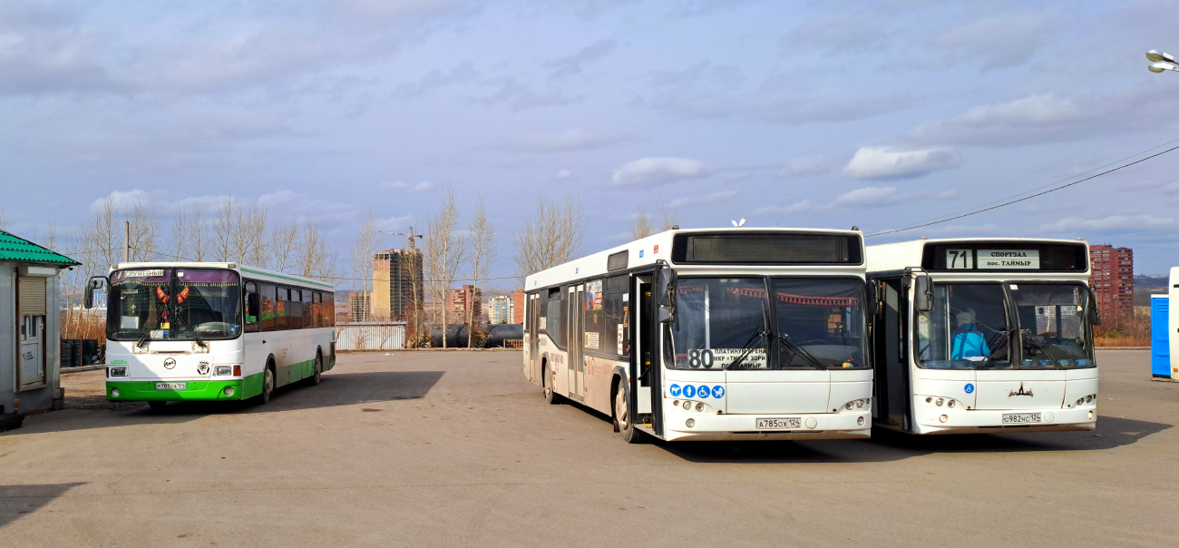 Krasnoyarsk, LiAZ-5293.53 # Р 785 ОА 124; Krasnoyarsk, MAZ-103.469 # А 785 ОХ 124; Krasnoyarsk, MAZ-103.469 # О 982 НС 124