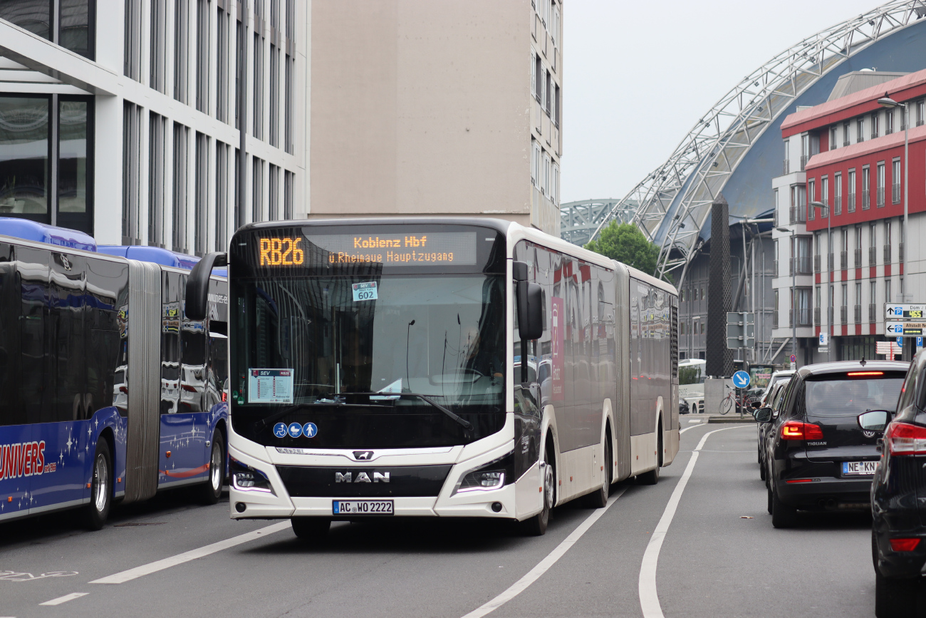 Aachen, MAN 18C Lion's City NG360 # AC-WO 2222; Cologne — Rail Replacement "Linke Rheinstrecke" 05/2025