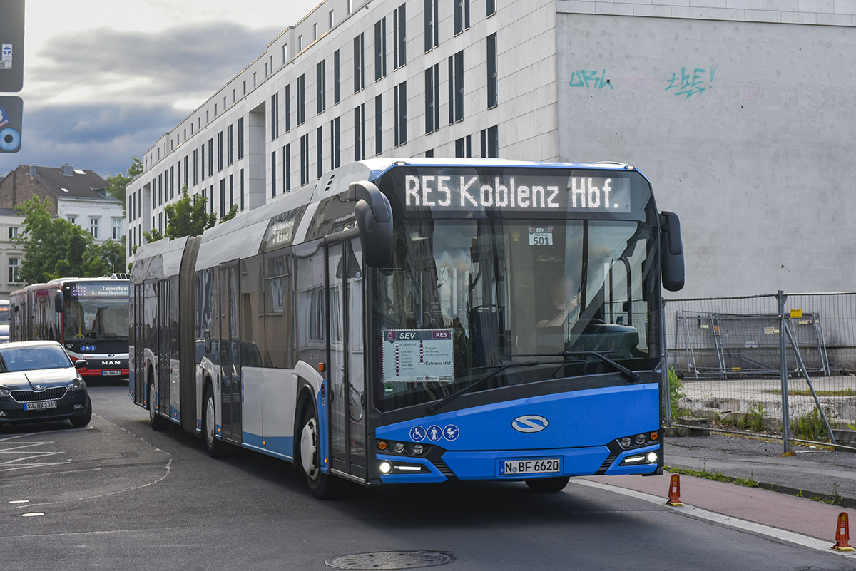 Nuremberg, Solaris Urbino IV 18 # N-BF 6620; Cologne — Rail Replacement "Linke Rheinstrecke" 05/2025