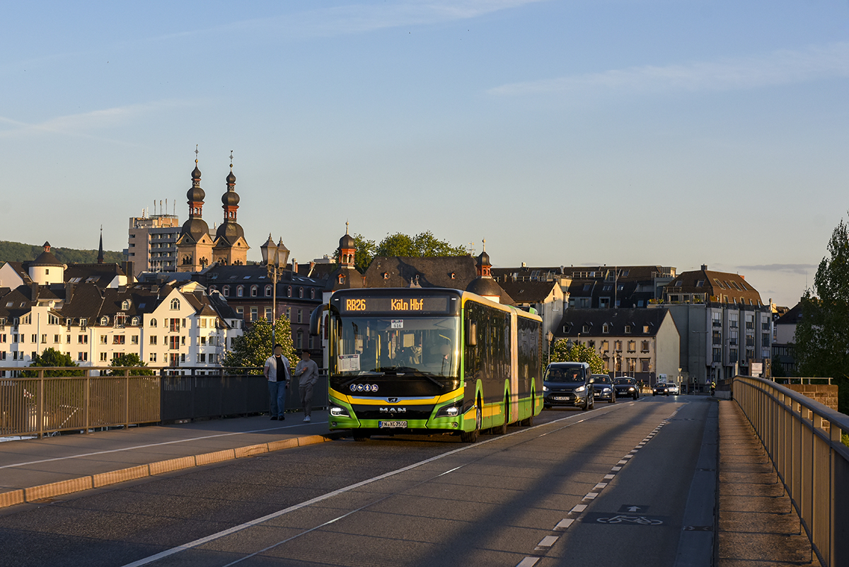 Ennepetal, MAN 18C Lion's City NG330 EfficientHybrid # EN-XC 7500; Cologne — Rail Replacement "Linke Rheinstrecke" 05/2025