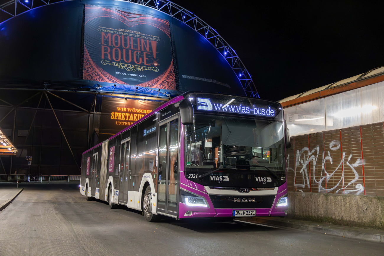 Düren, MAN 18C Lion's City NG360 EfficientHybrid # 2321; Cologne — Rail Replacement "Linke Rheinstrecke" 05/2025