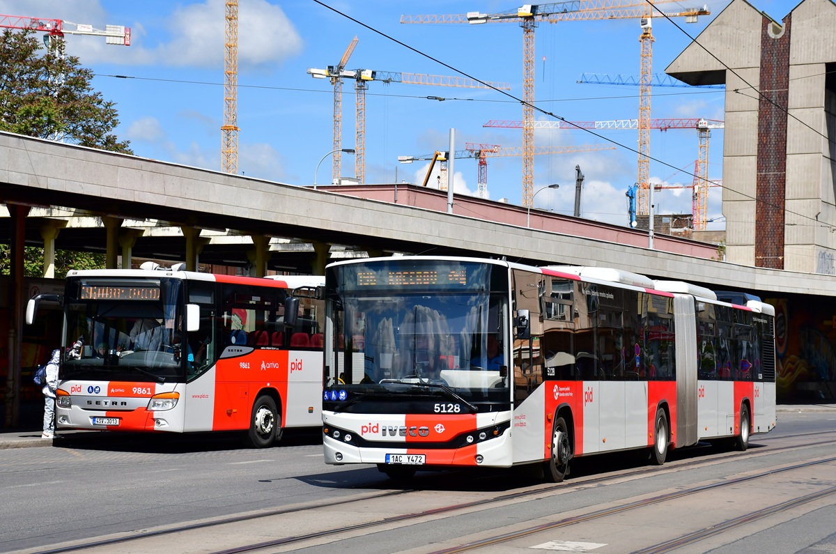 Prague, IVECO Streetway 18M # 5128; Příbram, Setra S419UL # 9861