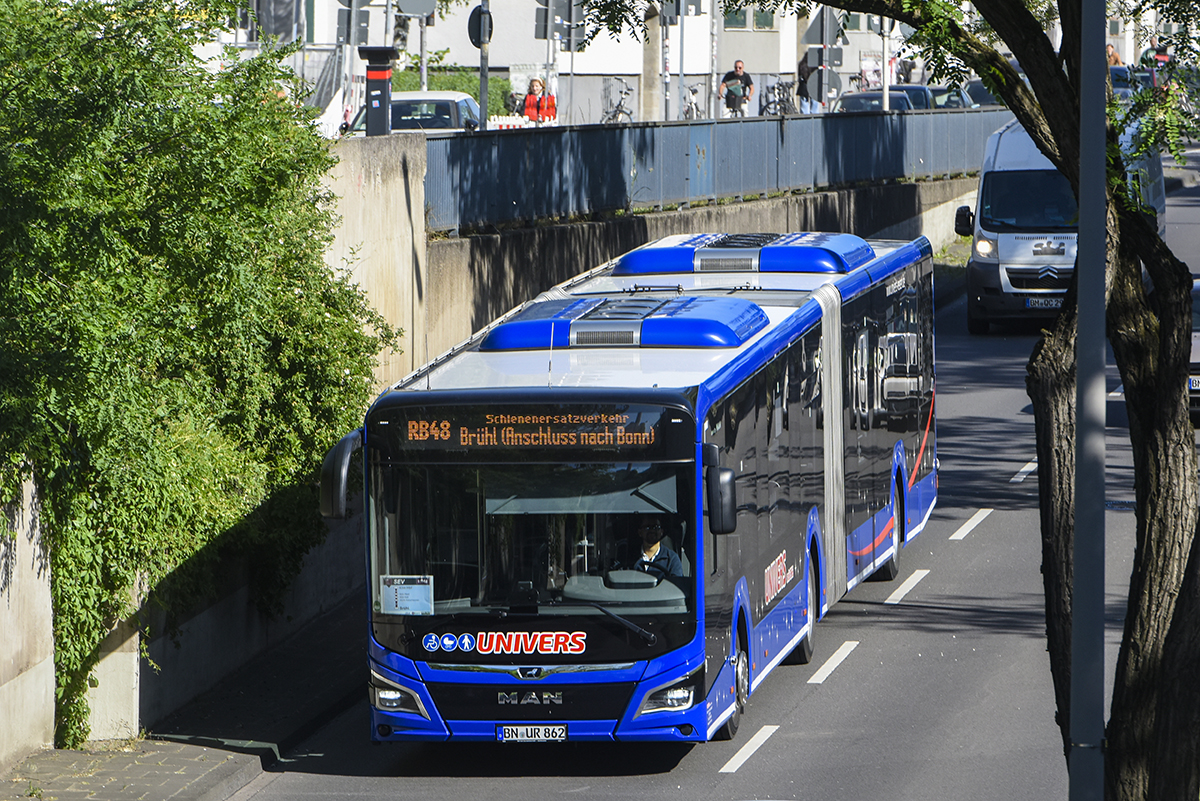 Bonn, MAN 18C Lion's City NG360 # 62; Cologne — Rail Replacement "Linke Rheinstrecke" 05/2025