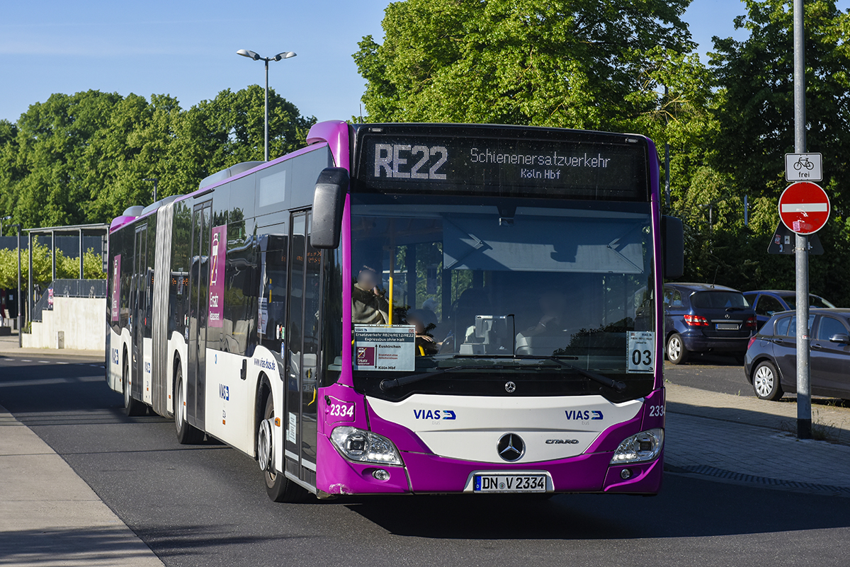 Düren, Mercedes-Benz Citaro C2 G # 2334; Cologne — Rail Replacement "Linke Rheinstrecke" 05/2025