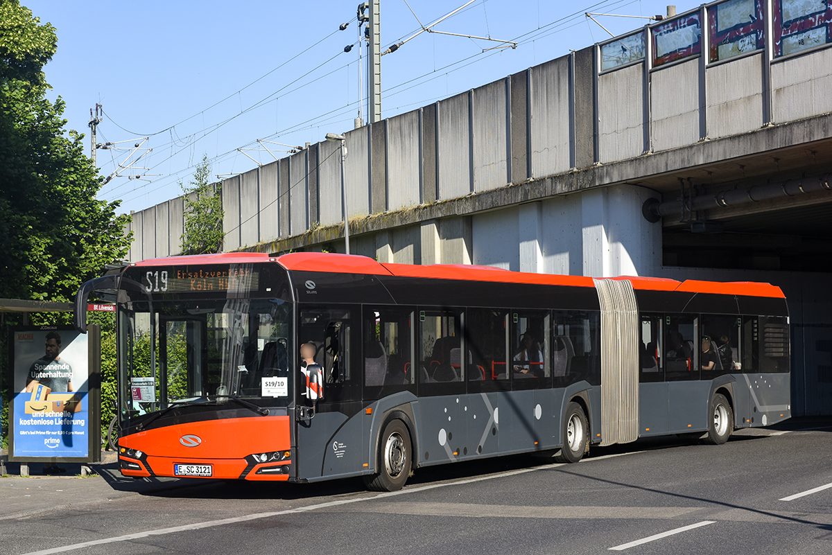 Essen, Solaris Urbino IV 18 # E-SC 3121; Cologne — Rail Replacement "Linke Rheinstrecke" 05/2025