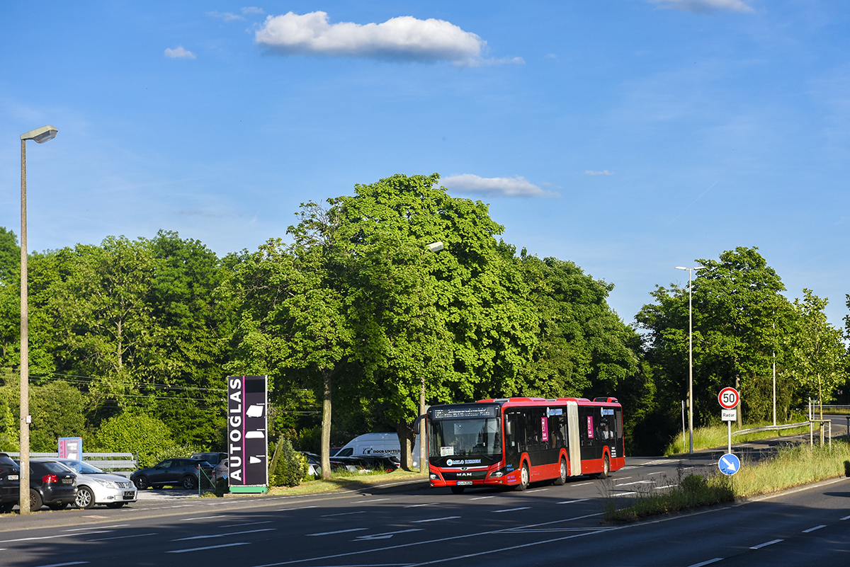 Moers, MAN 18C Lion's City NG360 EfficientHybrid # MO-M 2034; Cologne — Rail Replacement "Linke Rheinstrecke" 05/2025