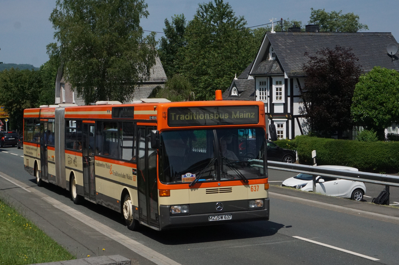 Mainz, Mercedes-Benz O405G # 637; Siegen — 130 Jahre erste Motor-Omnibus-Linie (Deuz-Netphen-Siegen)