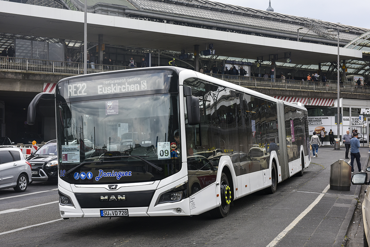 Siegburg, MAN 18C Lion's City NG360 EfficientHybrid # 28; Cologne — Rail Replacement "Linke Rheinstrecke" 05/2025