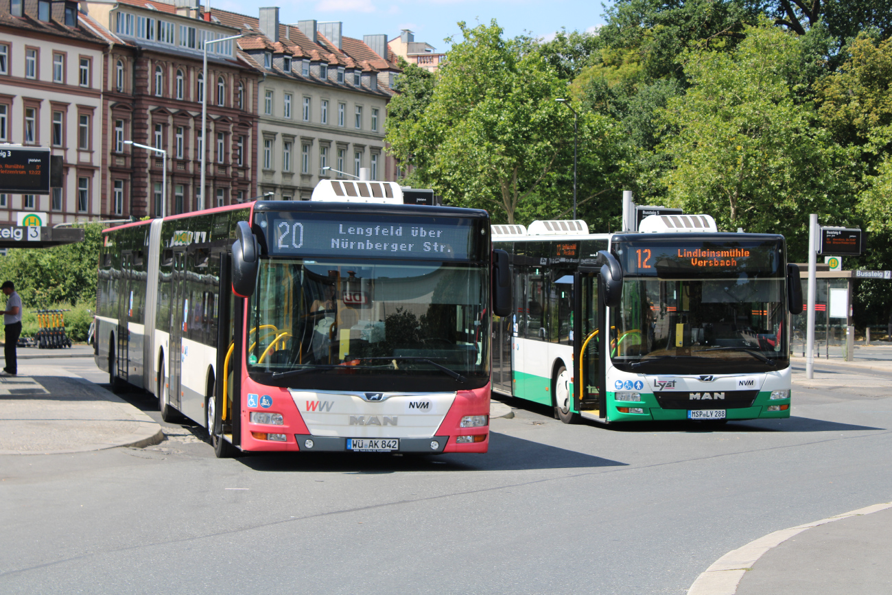 Würzburg, MAN A23 Lion's City G NG363 # 842; Karlstadt am Main, MAN A23 Lion's City G NG323 # MSP-LY 288