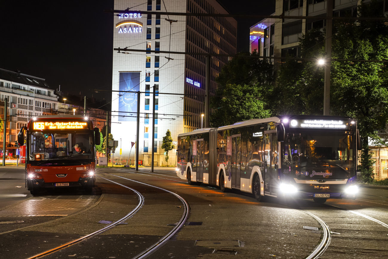 Siegburg, MAN 18C Lion's City NG360 EfficientHybrid # 28; Düsseldorf, VDL Citea II LLE-120.255 # 7888