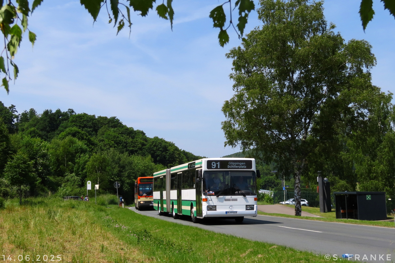 Göppingen, Mercedes-Benz O405G # 44; Mainz, Mercedes-Benz O405G # 637; Siegen — 130 Jahre erste Motor-Omnibus-Linie (Deuz-Netphen-Siegen)