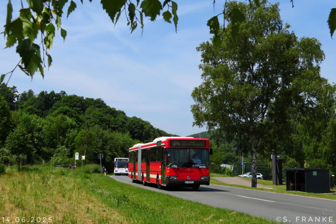 Stuttgart, Mercedes-Benz O405G # 901; Göppingen, Mercedes-Benz O405G # 44; Siegen — 130 Jahre erste Motor-Omnibus-Linie (Deuz-Netphen-Siegen)