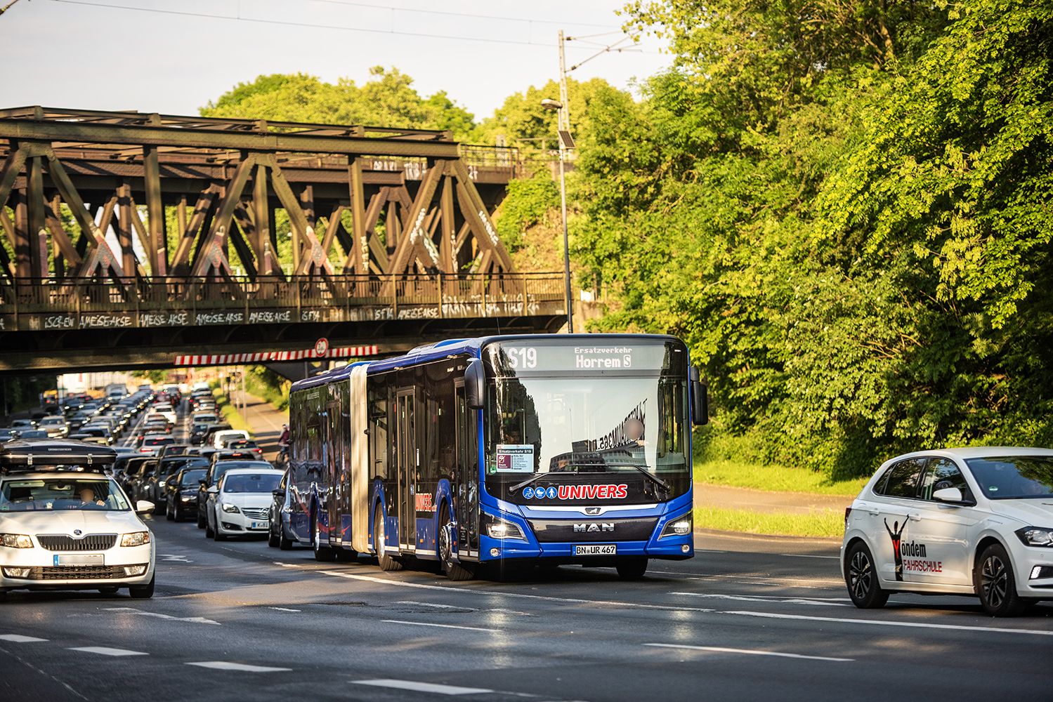 Bonn, MAN 18C Lion's City NG360 EfficientHybrid # 67; Cologne — Rail Replacement "Linke Rheinstrecke" 05/2025